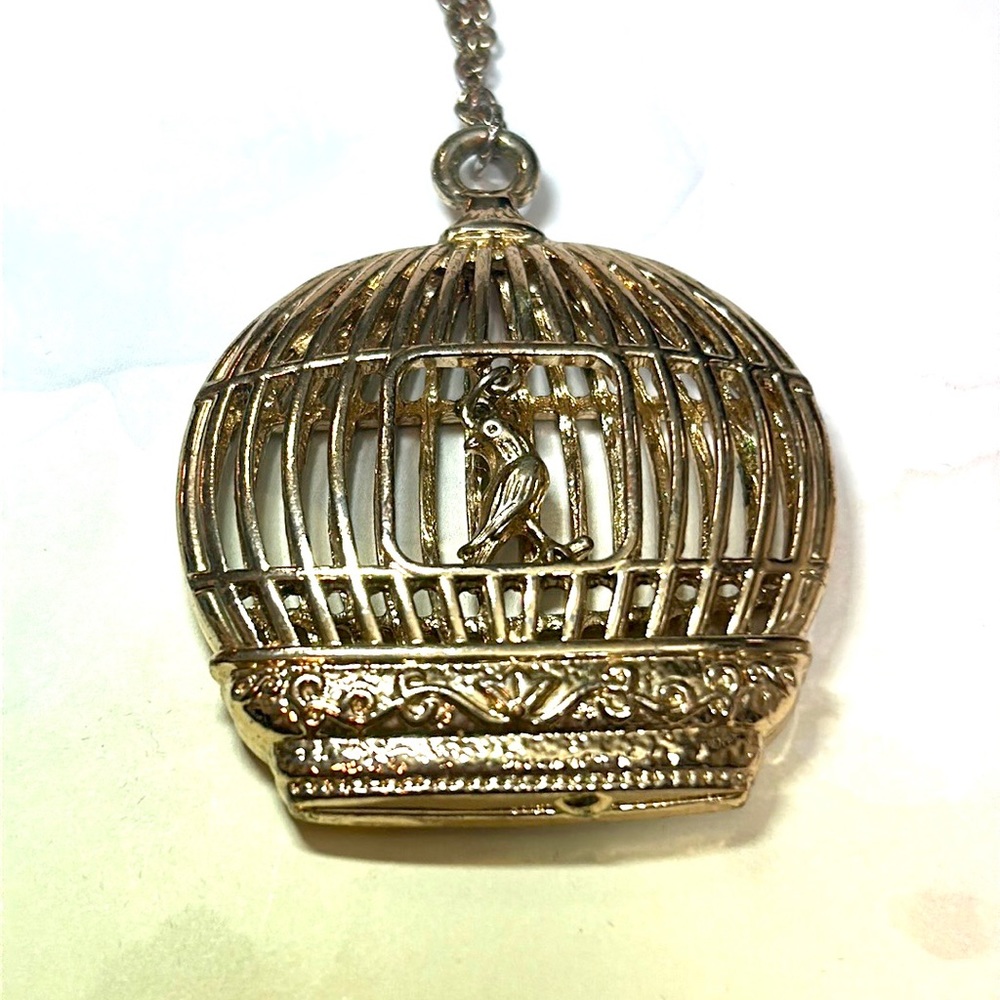 Claire's Gold Tone Bird in Cage Necklace